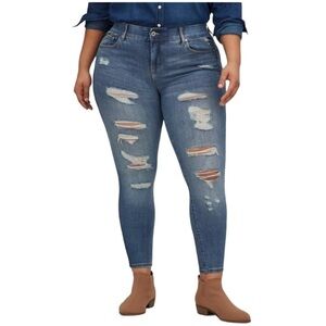 Torrid Womens Bombshell Skinny Premium Stretch High Rise Destructed Jean Size 18